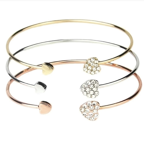 Set of Three Sparkly Heart Cuff Bracelets Valentine's Day - Picture 1 of 4